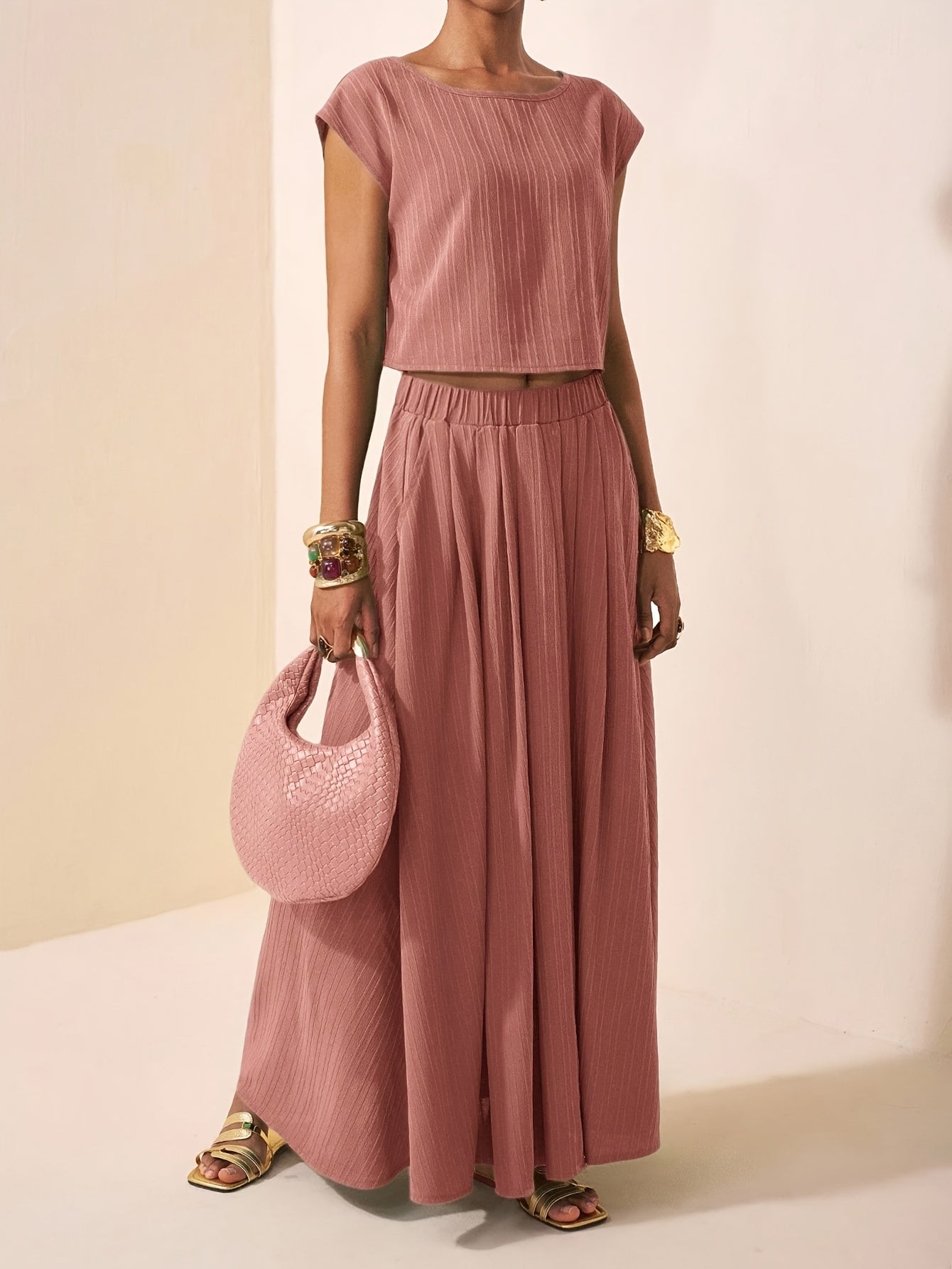 Conjunto de Top Corto Acanalado y Falda Maxi para Mujer-Sets for women-Casaluzia