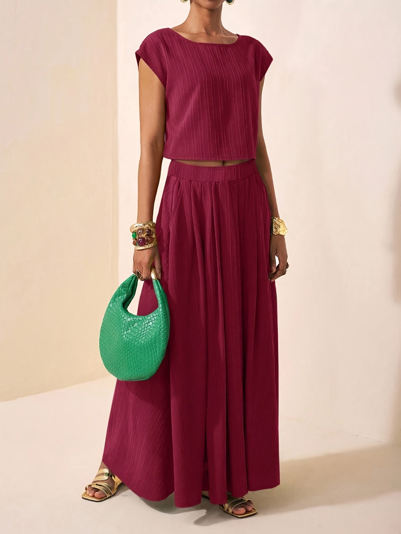 Conjunto de Top Corto Acanalado y Falda Maxi para Mujer-Sets for women-Casaluzia