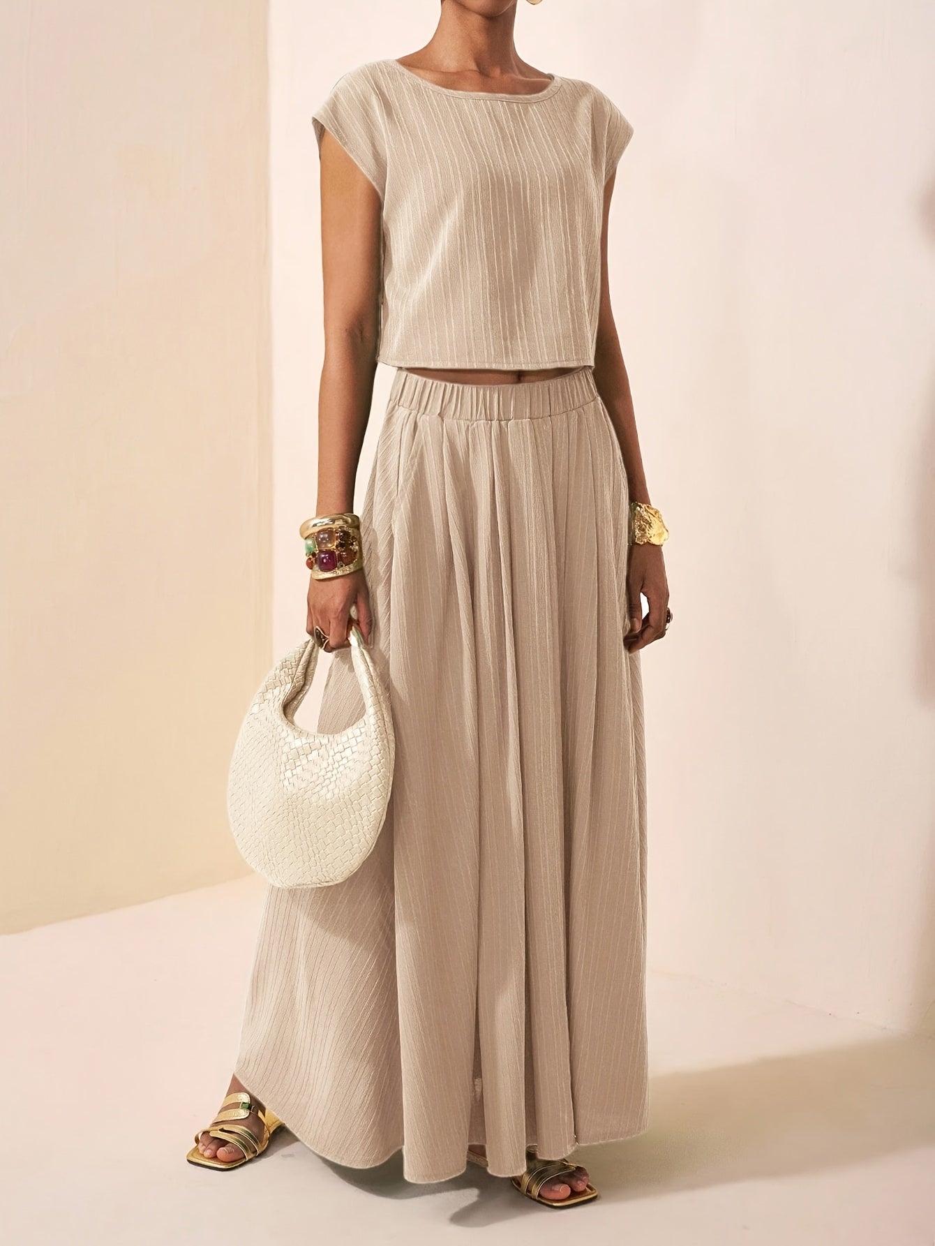 Conjunto de Top Corto Acanalado y Falda Maxi para Mujer-Sets for women-Casaluzia