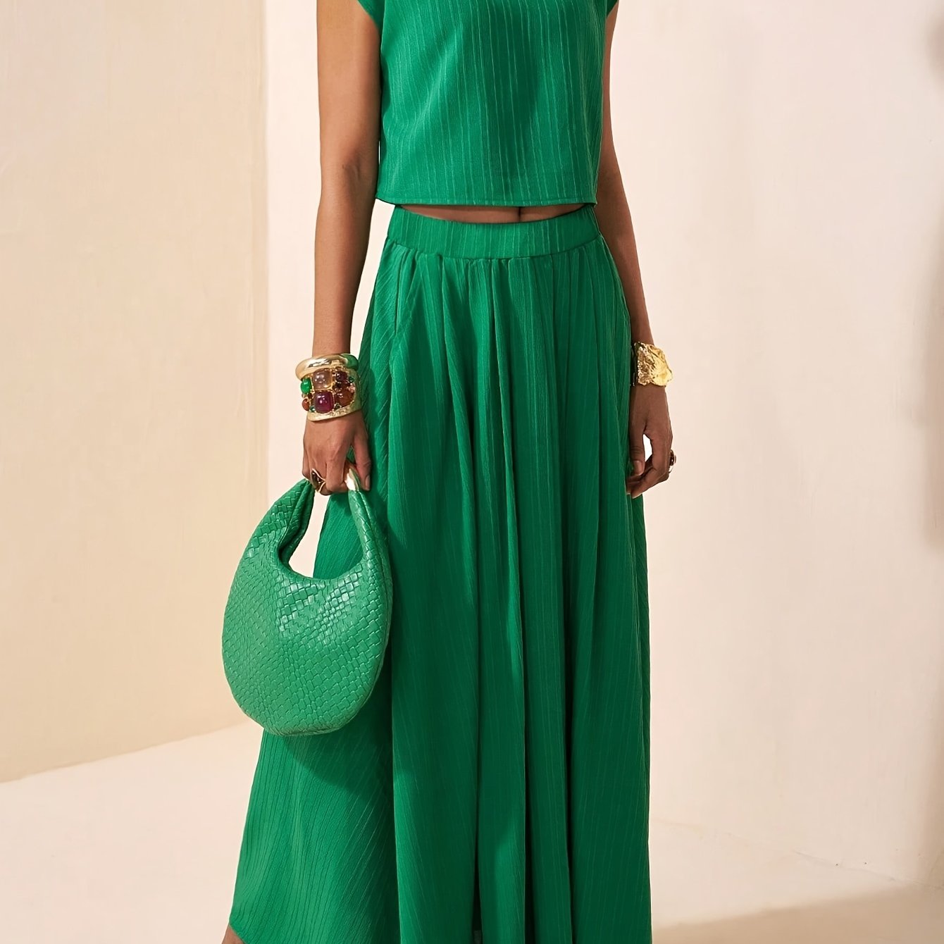 Conjunto de Top Corto Acanalado y Falda Maxi para Mujer-Sets for women-Casaluzia