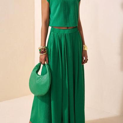 Conjunto de Top Corto Acanalado y Falda Maxi para Mujer-Sets for women-Casaluzia