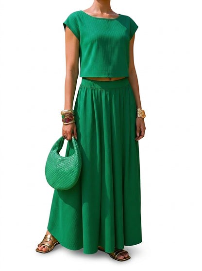 Conjunto de Top Corto Acanalado y Falda Maxi para Mujer-Sets for women-Casaluzia