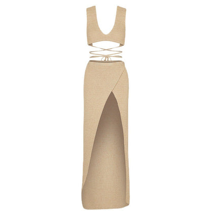 Conjunto de top corto de punto y falda larga para mujer-Sets for women-Casaluzia
