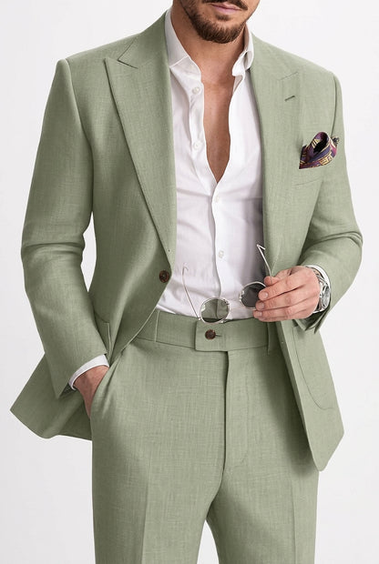 Conjunto de traje de lino de dos piezas para hombre-Sets for Men-Casaluzia