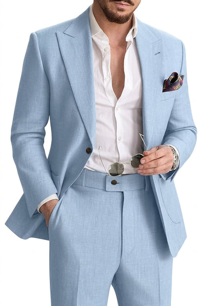Conjunto de traje de lino de dos piezas para hombre-Sets for Men-Casaluzia