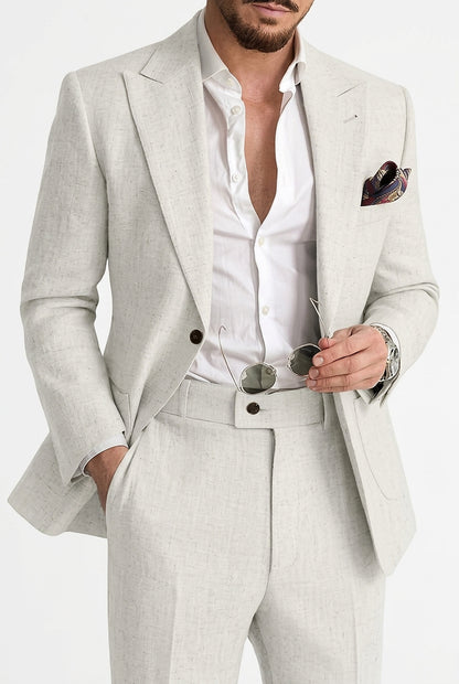 Conjunto de traje de lino de dos piezas para hombre-Sets for Men-Casaluzia