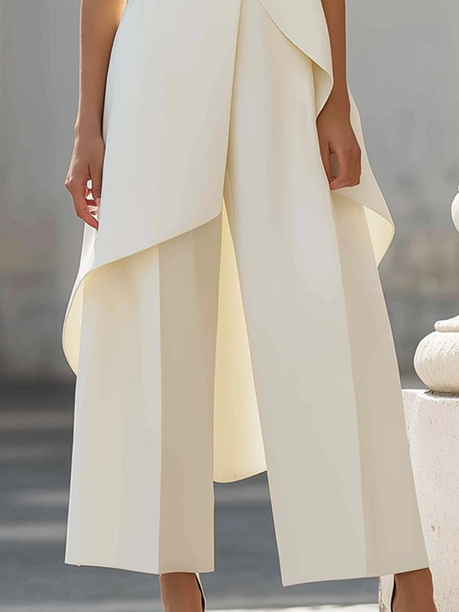 Conjunto de túnica asimétrica sin mangas con cuello alto para mujer-Sets for women-Casaluzia