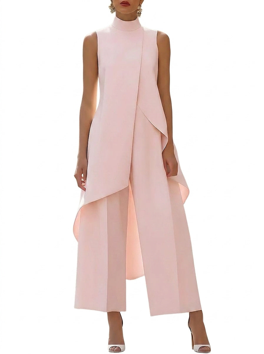 Conjunto de túnica asimétrica sin mangas con cuello alto para mujer-Sets for women-Casaluzia
