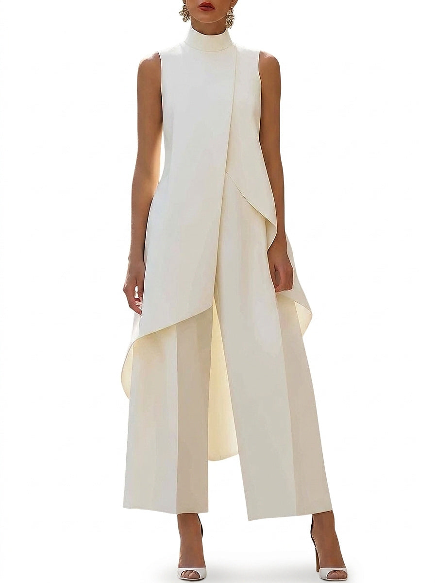 Conjunto de túnica asimétrica sin mangas con cuello alto para mujer-Sets for women-Casaluzia