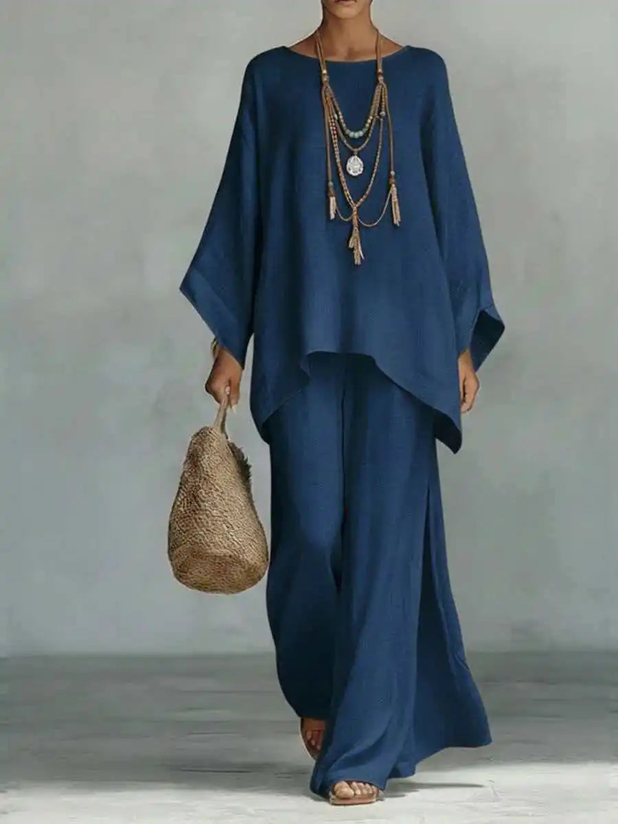 Conjunto de túnica de manga larga y pantalón de pierna ancha para mujer-Sets for women-Casaluzia