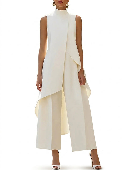 Conjunto de túnica sin mangas con cuello alto y pantalón de pierna ancha para mujer-Sets for women-Casaluzia