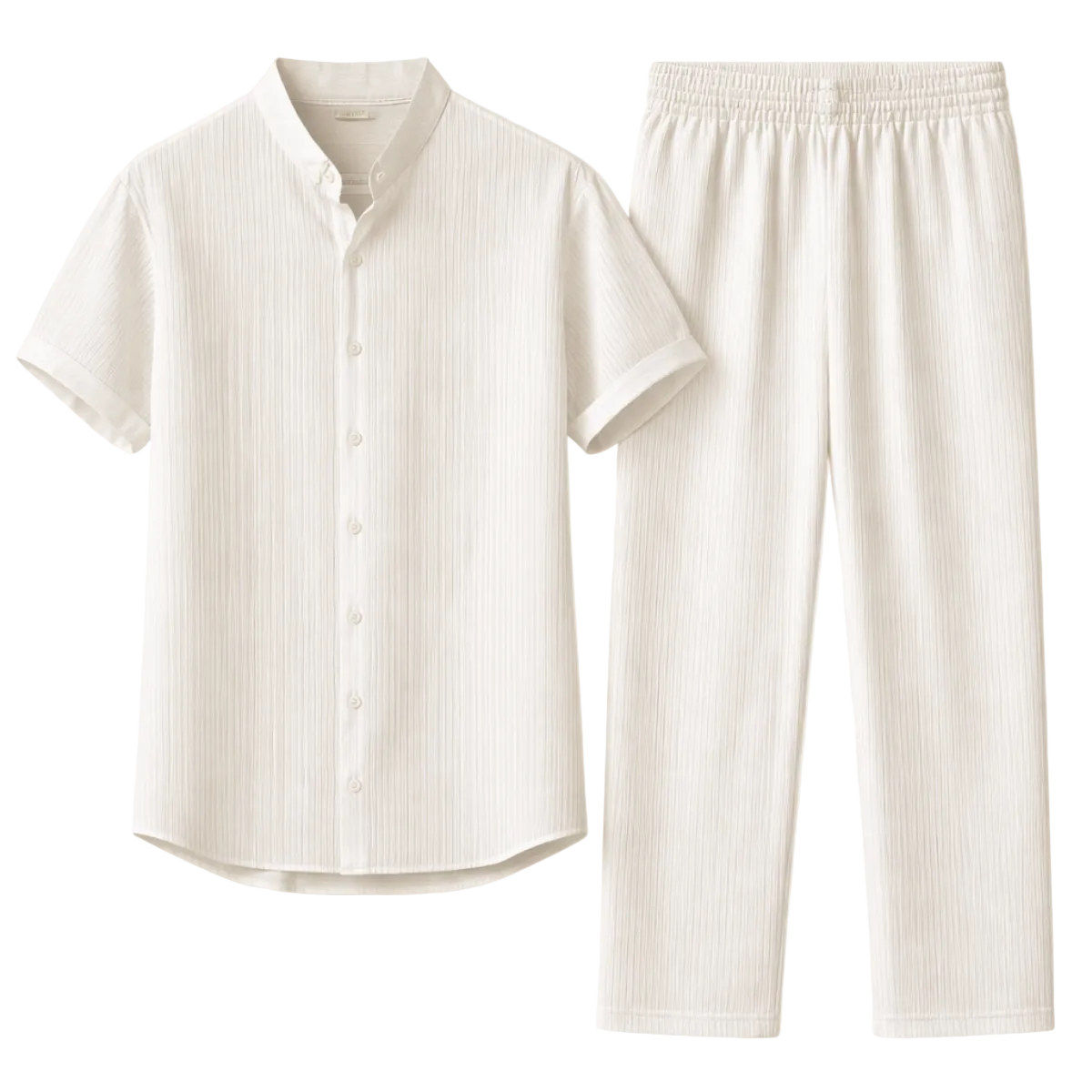 Conjunto hombre con camisa de manga corta con cuello alto y botones y pantalón con cintura elástica-Sets for Men-Casaluzia