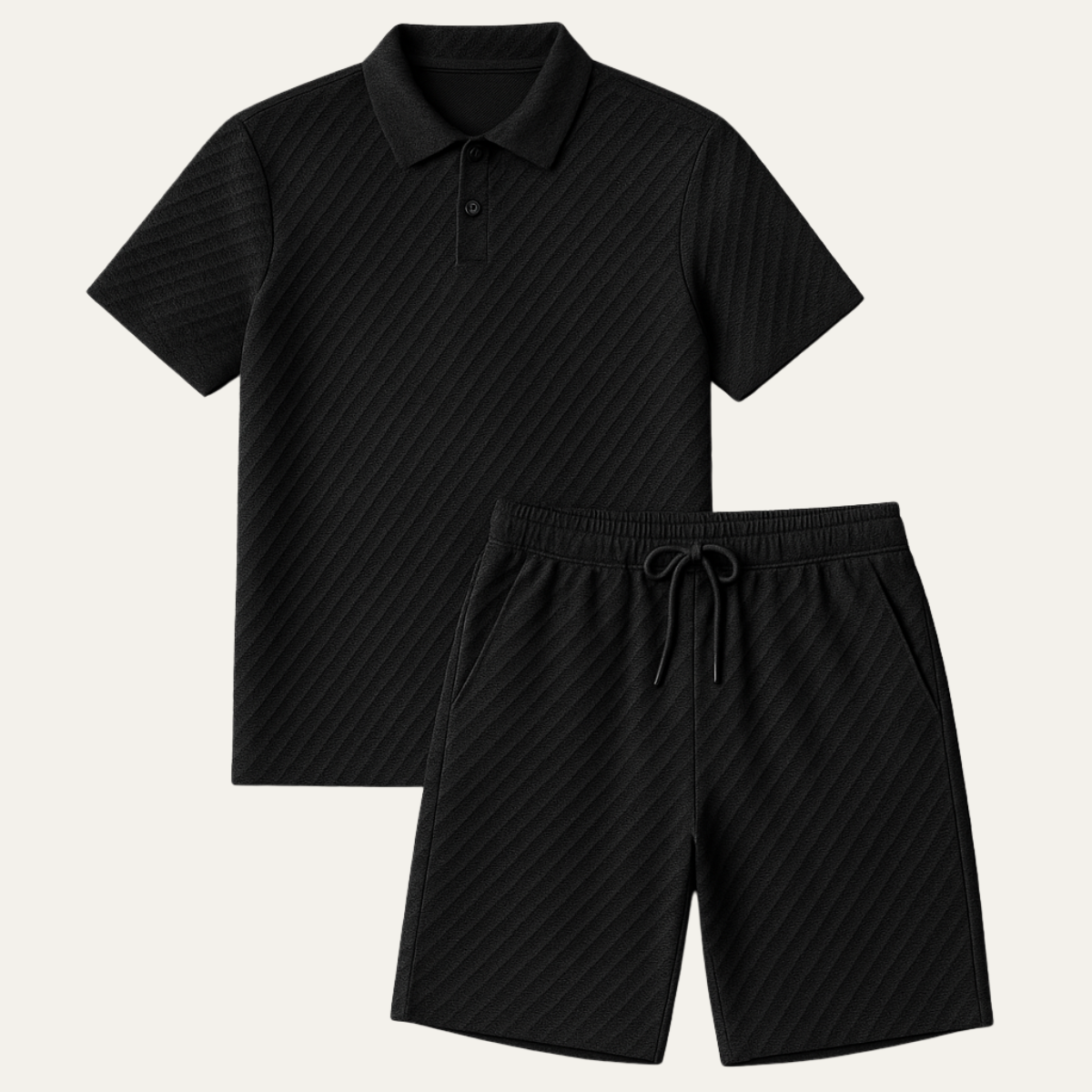 Conjunto para Hombre de Polo y Shorts con Patrón Texturizado Diagonal-Sets for Men-Casaluzia