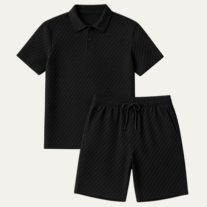 Conjunto para Hombre de Polo y Shorts con Patrón Texturizado Diagonal-Sets for Men-Casaluzia