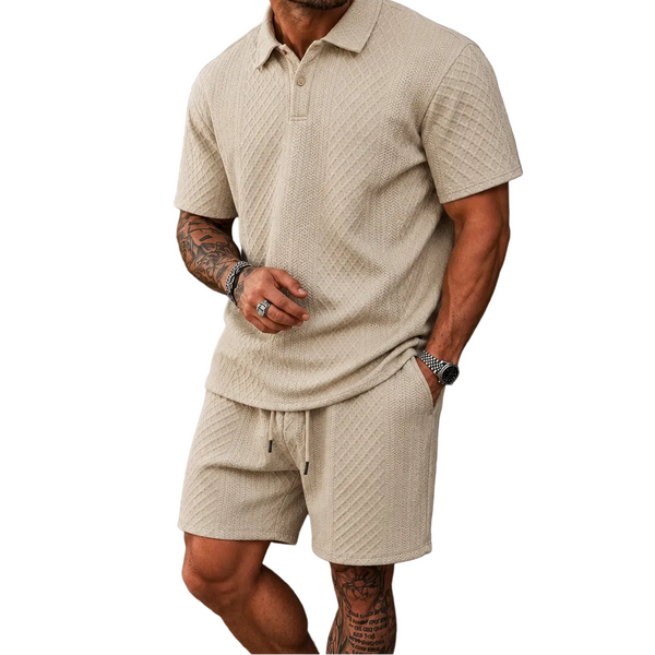 Conjunto para Hombre de Polo y Shorts con Patrón Texturizado Diagonal