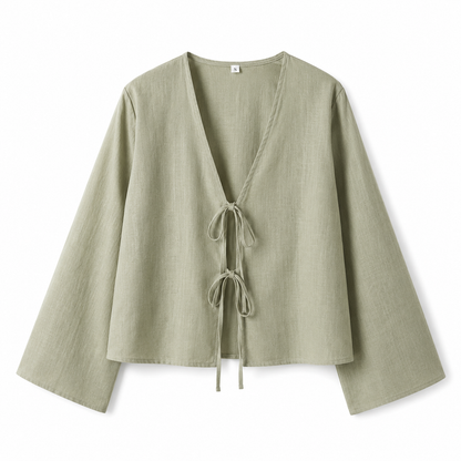 Crop top de mujer con manga larga y cierre de lazo frontal-Tops for women-Casaluzia