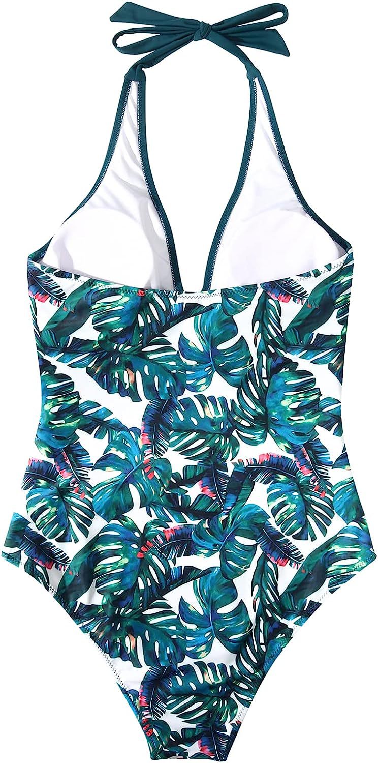 De mujer bañador de una pieza con cuello halter y escote en V cruzado-Swimwear for women-Casaluzia