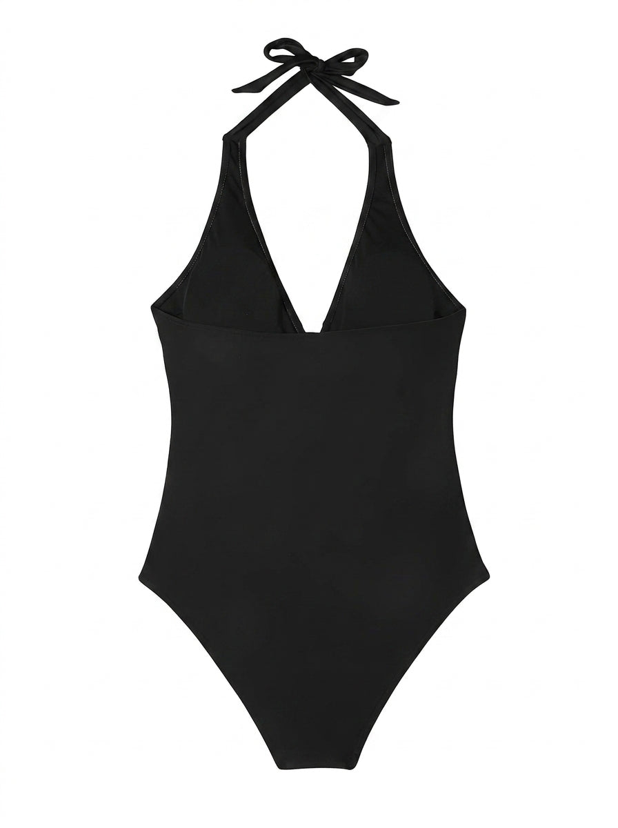 De mujer bañador de una pieza con cuello halter y escote en V cruzado-Swimwear for women-Casaluzia