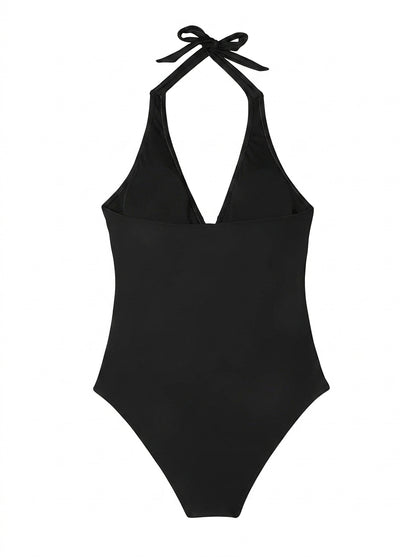 De mujer bañador de una pieza con cuello halter y escote en V cruzado-Swimwear for women-Casaluzia