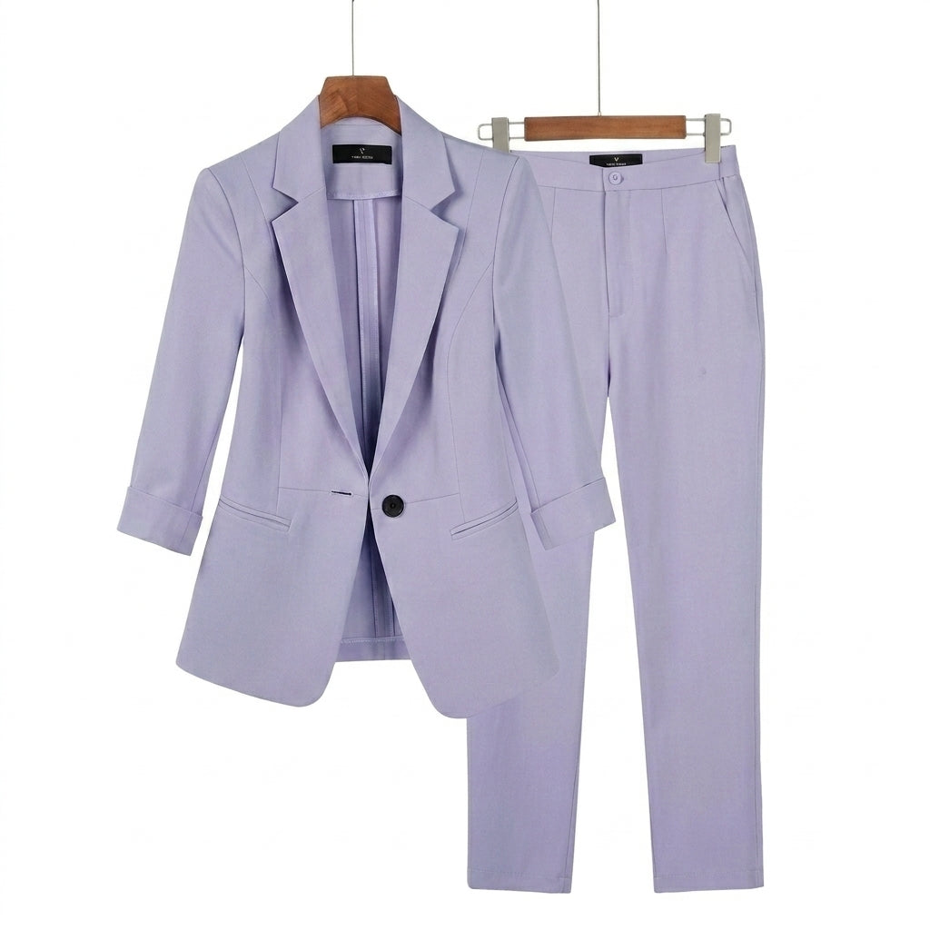 De mujer conjunto de chaqueta con solapas de muesca y pantalón recto-Sets for women-Casaluzia