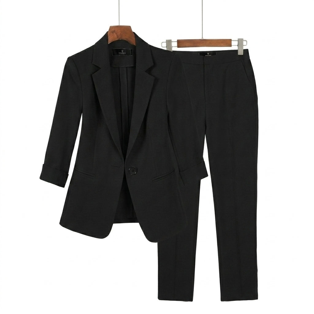 De mujer conjunto de chaqueta con solapas de muesca y pantalón recto-Sets for women-Casaluzia
