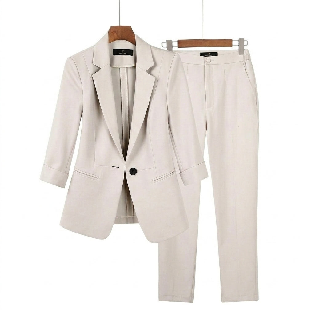 De mujer conjunto de chaqueta con solapas de muesca y pantalón recto-Sets for women-Casaluzia