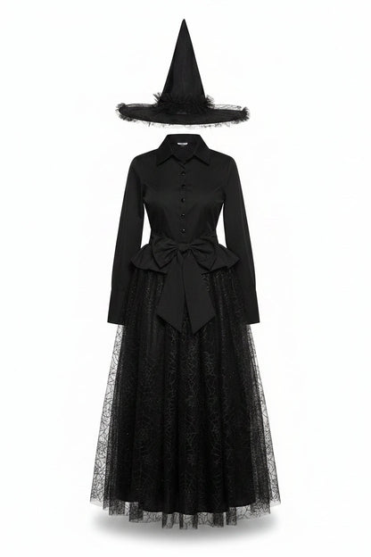 Disfraz de bruja para mujer con falda de telaraña y sombrero-Halloween-Casaluzia