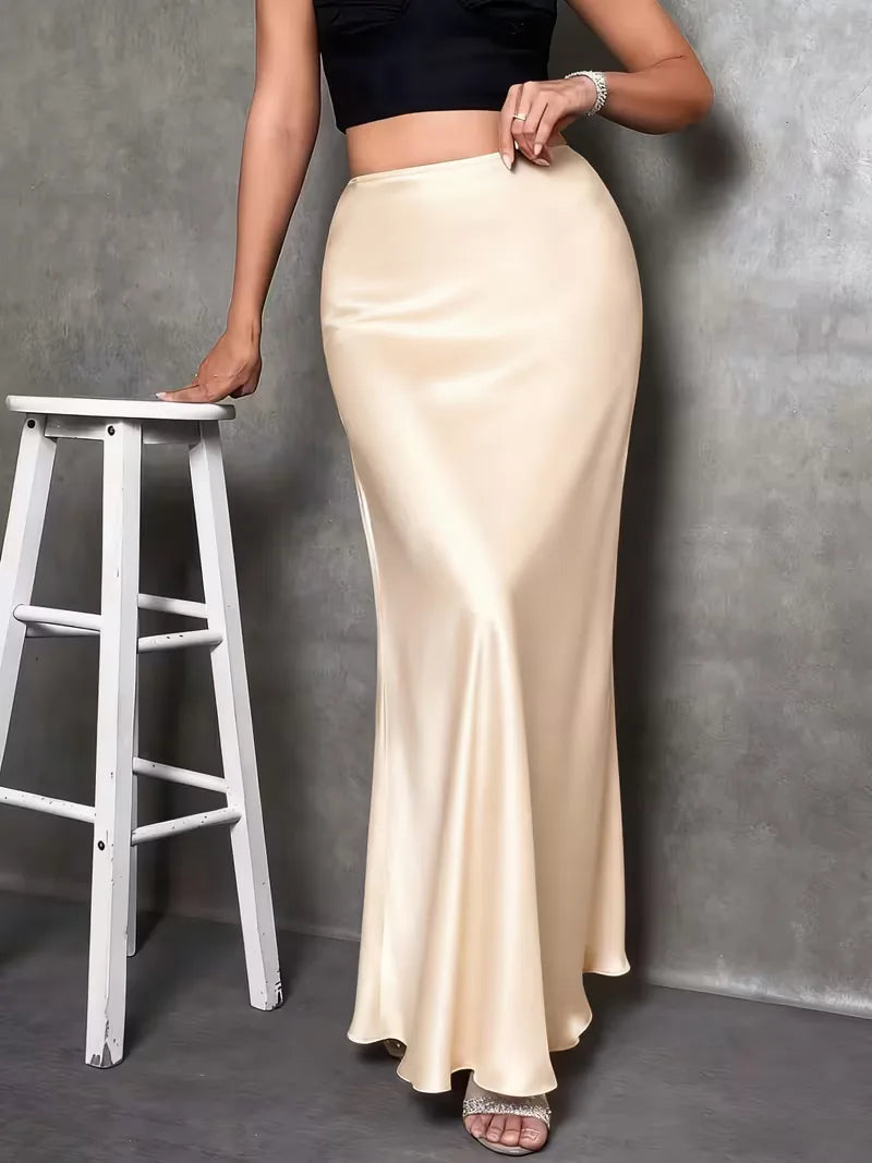 Falda de satén de talle alto-Skirt for women-Casaluzia