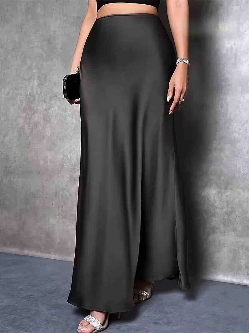 Falda de satén de talle alto-Skirt for women-Casaluzia