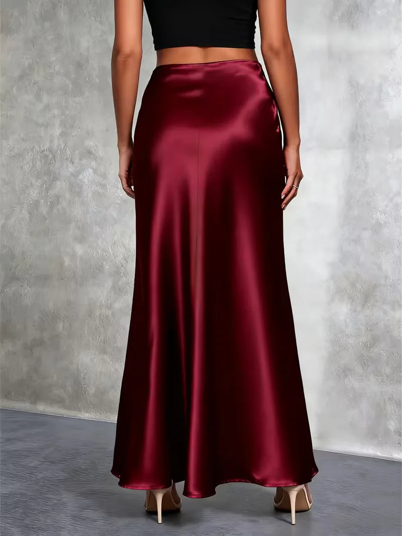 Falda de satén de talle alto-Skirt for women-Casaluzia