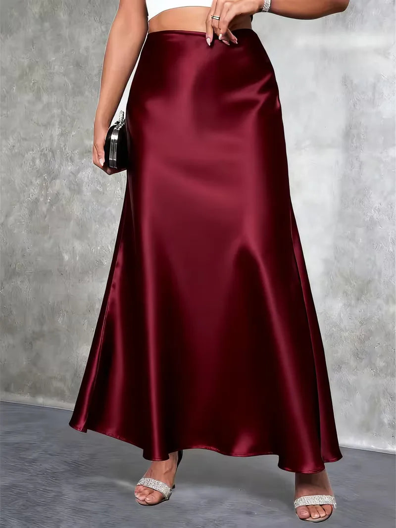 Falda de satén de talle alto-Skirt for women-Casaluzia