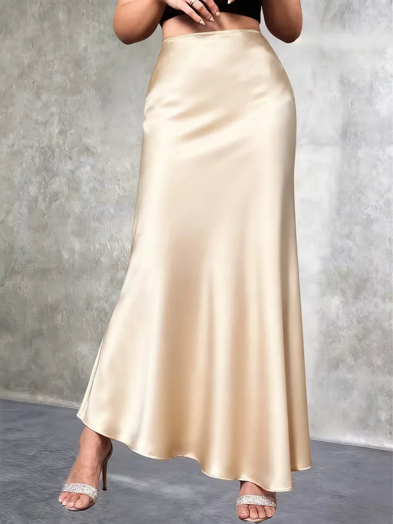 Falda de satén de talle alto-Skirt for women-Casaluzia