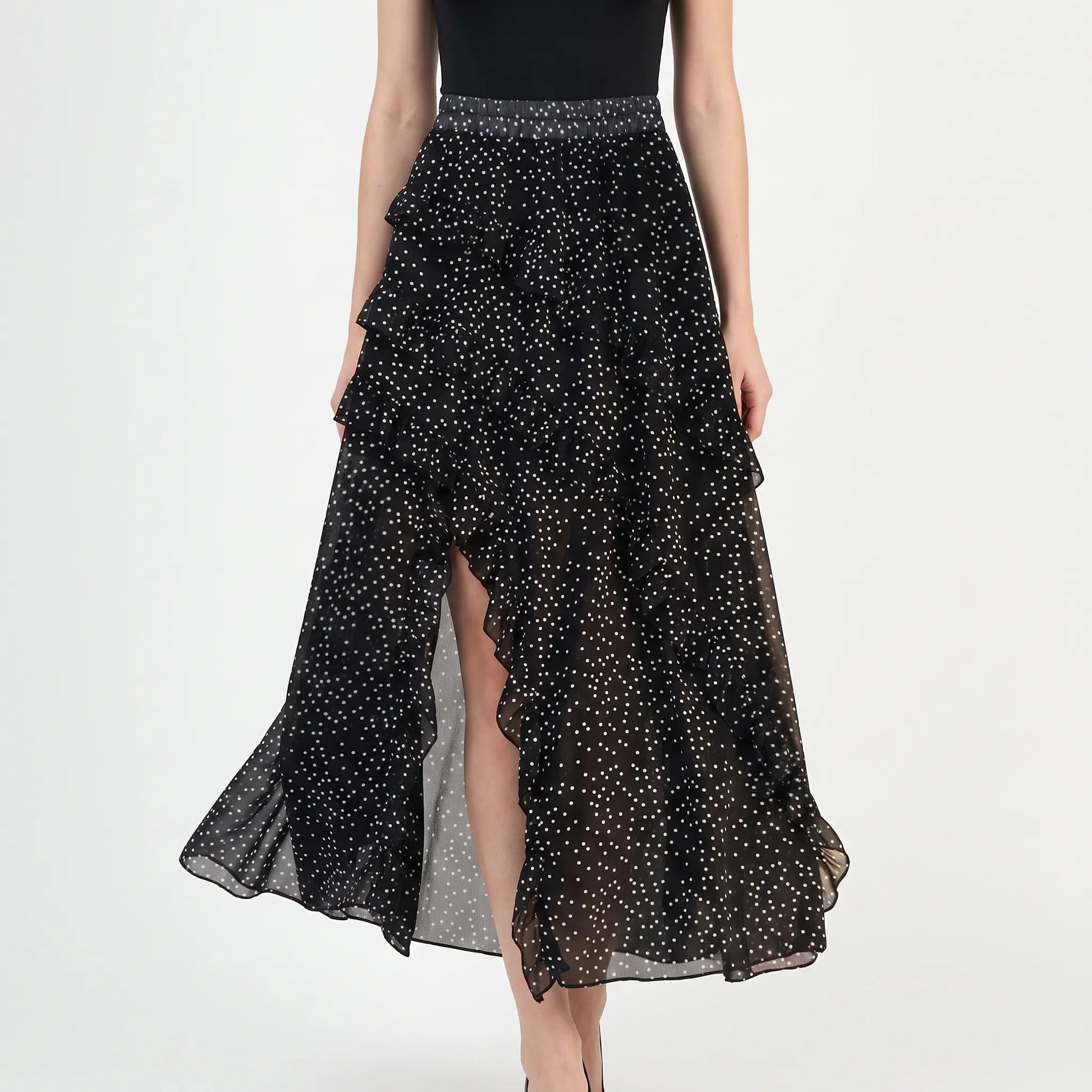 Falda larga con volantes y estampado de lunares para mujer-Skirt for women-Casaluzia