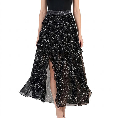 Falda larga con volantes y estampado de lunares para mujer-Skirt for women-Casaluzia