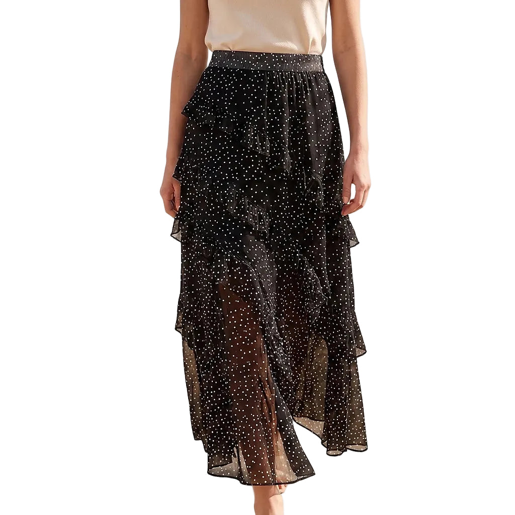 Falda larga con volantes y estampado de lunares para mujer-Skirt for women-Casaluzia