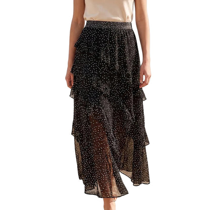 Falda larga con volantes y estampado de lunares para mujer-Skirt for women-Casaluzia
