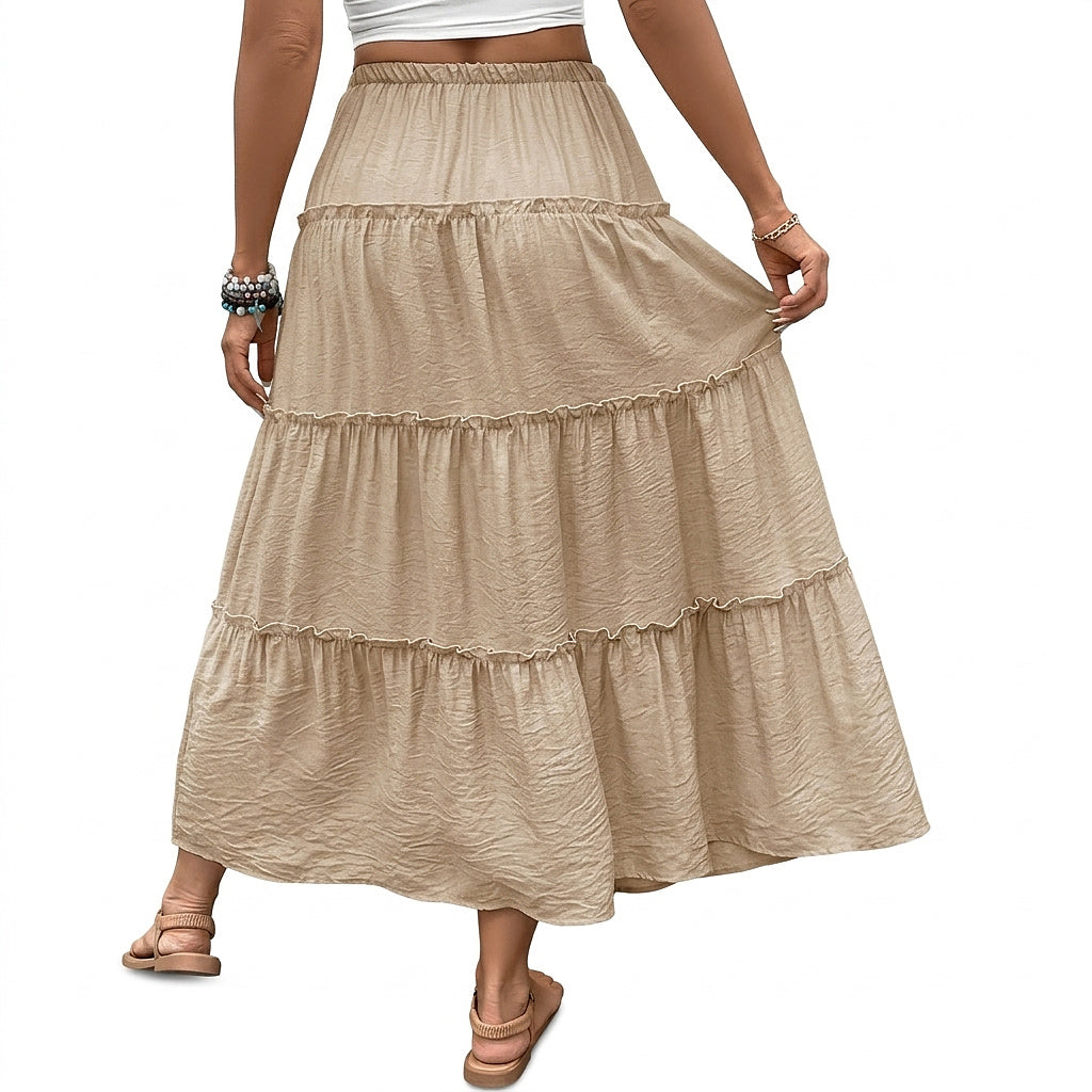 Falda larga de capas con cordón para mujer-Maxi Skirt-Casaluzia