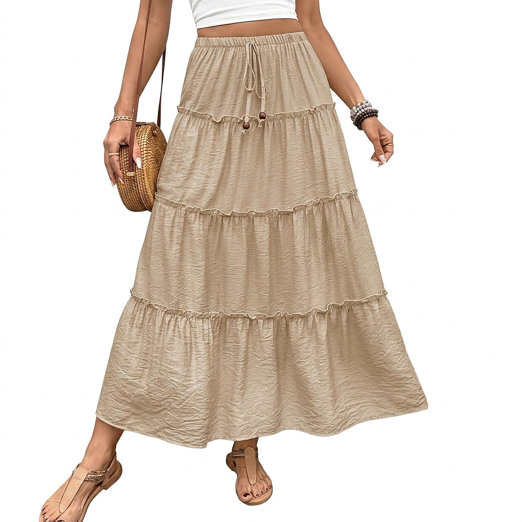 Falda larga de capas con cordón para mujer-Maxi Skirt-Casaluzia