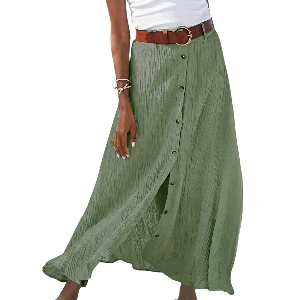 Falda larga de mujer con botonadura frontal y cintura alta-Skirt for women-Casaluzia