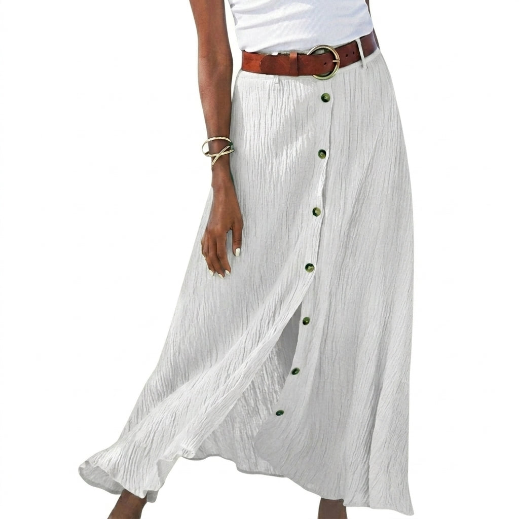 Falda larga de mujer con botonadura frontal y cintura alta-Skirt for women-Casaluzia