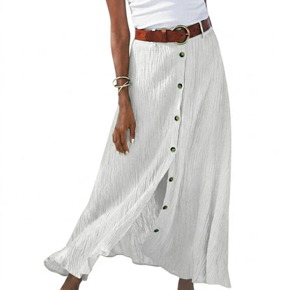 Falda larga de mujer con botonadura frontal y cintura alta-Skirt for women-Casaluzia