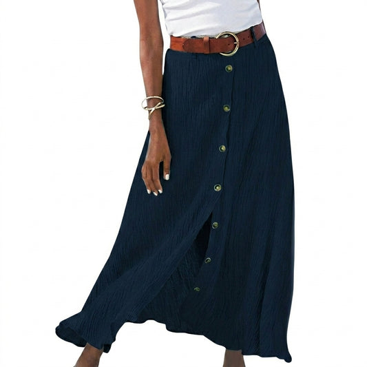 Falda larga de mujer con botonadura frontal y cintura alta-Skirt for women-Casaluzia