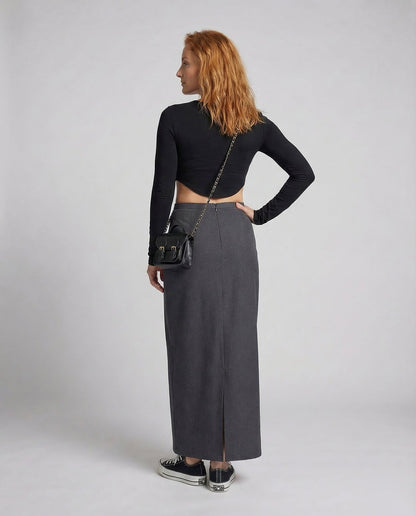 Falda larga para mujer con cintura alta y silueta recta-Skirt for women-Casaluzia