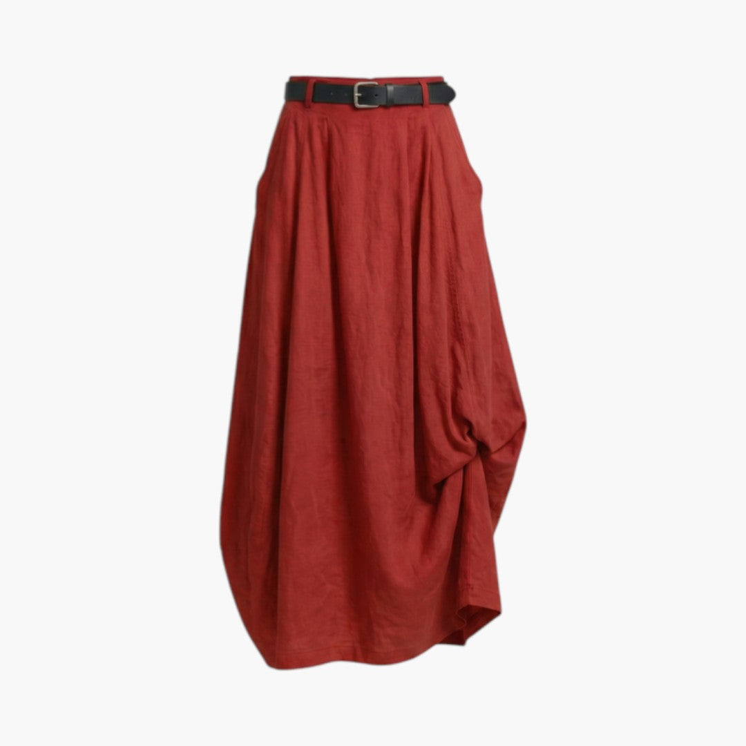 Falda maxi de mujer de tiro alto con trabillas y bolsillos laterales-Skirt for women-Casaluzia