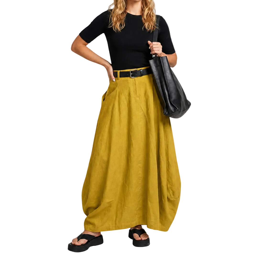 Falda maxi de mujer de tiro alto con trabillas y bolsillos laterales-Skirt for women-Casaluzia