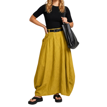 Falda maxi de mujer de tiro alto con trabillas y bolsillos laterales-Skirt for women-Casaluzia