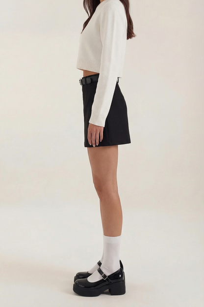 Falda mini de mujer de tiro alto con trabillas y bajo recto-Skirt for women-Casaluzia