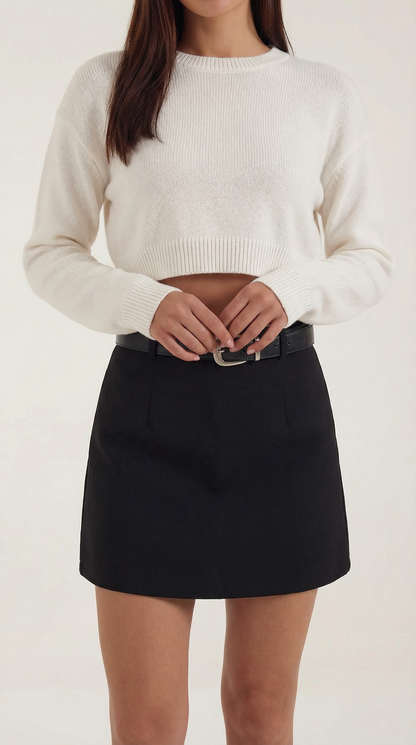 Falda mini de mujer de tiro alto con trabillas y bajo recto-Skirt for women-Casaluzia