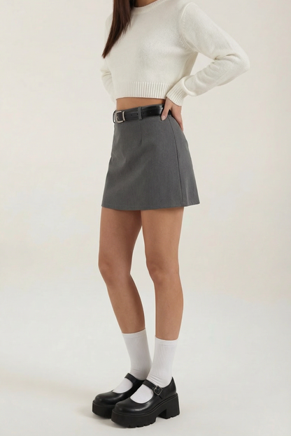 Falda mini de mujer de tiro alto con trabillas y bajo recto-Skirt for women-Casaluzia