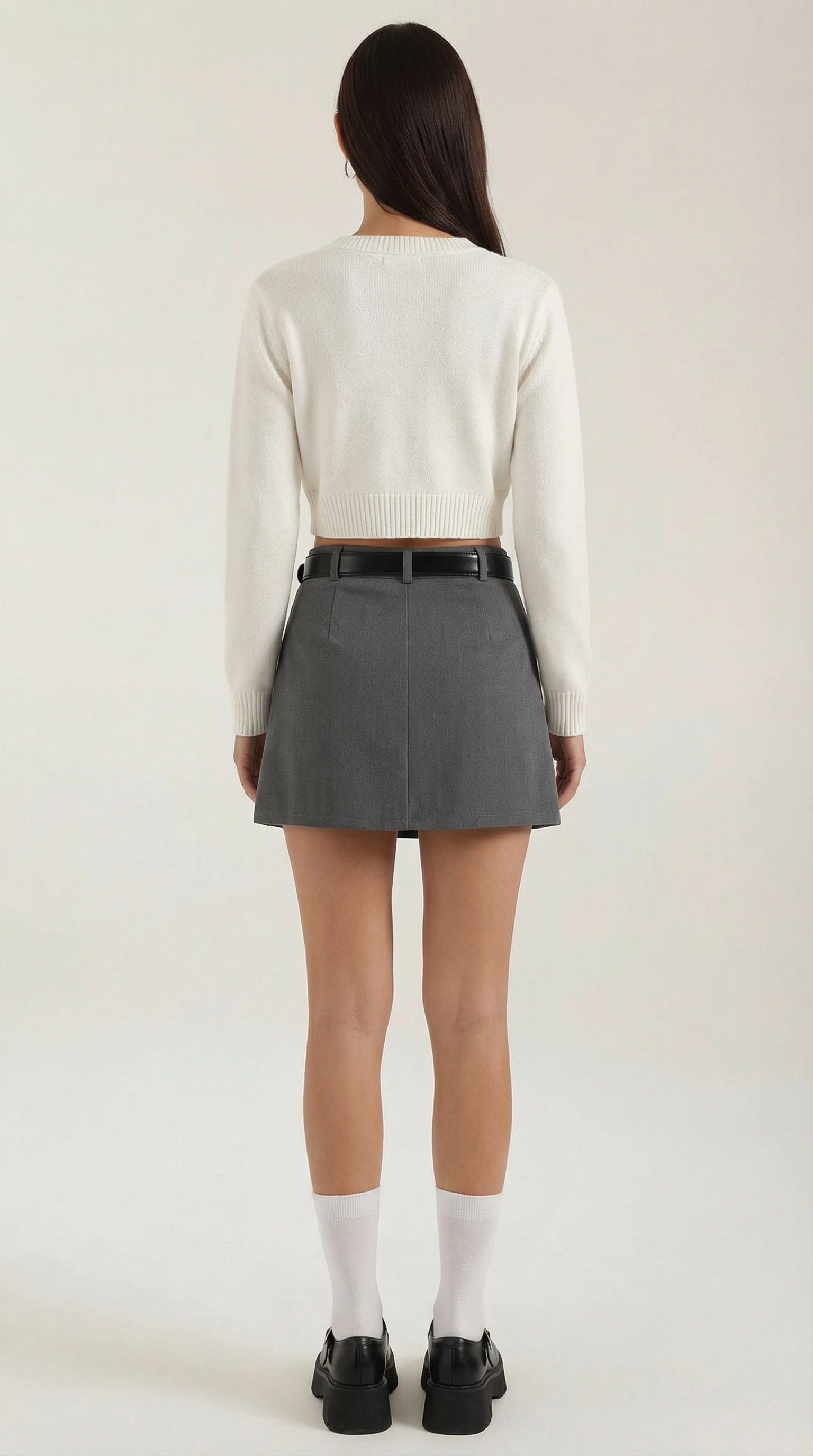 Falda mini de mujer de tiro alto con trabillas y bajo recto-Skirt for women-Casaluzia